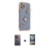 MARSİLYAN™- iPhone 12 Pro Kılıf Nova Işık Prime - Siyah 34D Hayalet Izgaralı Cam + Neon Fosforlu Kamera Lens - SI