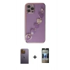 MARSİLYAN™- iPhone 12 Pro Kılıf Nova Işık Prime - Siyah 34D Hayalet Izgaralı Cam + Neon Fosforlu Kamera Lens - SI