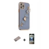 MARSİLYAN™- iPhone 12 Pro Kılıf Nova Işık Prime - Siyah 34D Hayalet Izgaralı Cam + Shine Kamera Lens Koruma Cam - SABE
