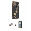 MARSİLYAN™- iPhone 12 Pro Kılıf Nova Işık Prime - Siyah 34D Hayalet Izgaralı Cam + Shine Kamera Lens Koruma Cam - SABE