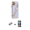 MARSİLYAN™- iPhone 12 Pro Kılıf Nova Işık Prime - Siyah 34D Hayalet Izgaralı Cam + Shine Kamera Lens Koruma Cam - SABE