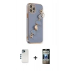 MARSİLYAN™- iPhone 12 Pro Kılıf Nova Işık Prime - Siyah 34D Hayalet Izgaralı Cam + Shine Kamera Lens - MI