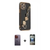 MARSİLYAN™- iPhone 12 Pro Kılıf Nova Işık Prime - Siyah 34D Hayalet Izgaralı Cam + Neon Fosforlu Kamera Lens - TU