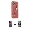 MARSİLYAN™- iPhone 12 Pro Kılıf Nova Işık Prime - Siyah 34D Hayalet Izgaralı Cam + Neon Fosforlu Kamera Lens - TU