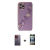 MARSİLYAN™- iPhone 12 Pro Kılıf Nova Işık Prime - Siyah 34D Hayalet Izgaralı Cam + Neon Fosforlu Kamera Lens - TU
