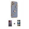 MARSİLYAN™- iPhone 12 Pro Kılıf Nova Işık Prime - Siyah 34D Hayalet Izgaralı Cam + Neon Fosforlu Kamera Lens - TU