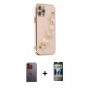 MARSİLYAN™- iPhone 12 Pro Kılıf Nova Işık Prime - Siyah 34D Hayalet Izgaralı Cam + Neon Fosforlu Kamera Lens - TU