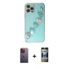 MARSİLYAN™- iPhone 12 Pro Kılıf Nova Işık Prime - Siyah 34D Hayalet Izgaralı Cam + Neon Fosforlu Kamera Lens - TU