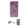 MARSİLYAN™- iPhone 12 Pro Kılıf Nova Işık Prime - Siyah 34D Hayalet Izgaralı Cam + Turuncu Renkli Kamera Lens Koruma Cam