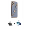 MARSİLYAN™- iPhone 12 Pro Kılıf Nova Işık Prime - Siyah 3D Antistatik Cam Ekran Koruyucu + Kamera Lens Koruma Cam - SF