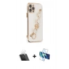 MARSİLYAN™- iPhone 12 Pro Kılıf Nova Işık Prime - Siyah 3D Antistatik Cam Ekran Koruyucu + Kamera Lens Koruma Cam - SF