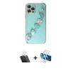 MARSİLYAN™- iPhone 12 Pro Kılıf Nova Işık Prime - Siyah 3D Antistatik Cam Ekran Koruyucu + Kamera Lens Koruma Cam - SF