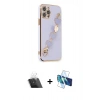 MARSİLYAN™- iPhone 12 Pro Kılıf Nova Işık Prime - Siyah 3D Antistatik Cam Ekran Koruyucu + Kamera Lens Koruma Cam - SF