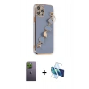 MARSİLYAN™- iPhone 12 Pro Kılıf Nova Işık Prime - Siyah 3D Antistatik Cam Ekran Koruyucu + Neon Fosforlu Kamera Lens - YL