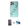 MARSİLYAN™- iPhone 12 Pro Kılıf Nova Işık Prime - Siyah 3D Antistatik Cam Ekran Koruyucu + Neon Fosforlu Kamera Lens - BZ