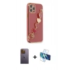 MARSİLYAN™- iPhone 12 Pro Kılıf Nova Işık Prime - Siyah 3D Antistatik Cam Ekran Koruyucu + Neon Fosforlu Kamera Lens - SI