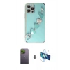 MARSİLYAN™- iPhone 12 Pro Kılıf Nova Işık Prime - Siyah 3D Antistatik Cam Ekran Koruyucu + Neon Fosforlu Kamera Lens - YL
