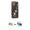 MARSİLYAN™- iPhone 12 Pro Kılıf Nova Işık Prime - Siyah 3D Antistatik Cam Ekran Koruyucu + Rainbow Kamera Lens Koruma Cam - GD