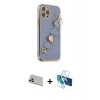 MARSİLYAN™- iPhone 12 Pro Kılıf Nova Işık Prime - Siyah 3D Antistatik Cam Ekran Koruyucu + Rainbow Kamera Lens Koruma Cam - GD