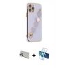 MARSİLYAN™- iPhone 12 Pro Kılıf Nova Işık Prime - Siyah 3D Antistatik Cam Ekran Koruyucu + Rainbow Kamera Lens Koruma Cam - GD