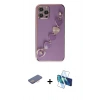 MARSİLYAN™- iPhone 12 Pro Kılıf Nova Işık Prime - Siyah 3D Antistatik Cam Ekran Koruyucu + Renkli Kamera Lens Koruma Cam - PE