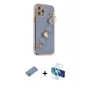 MARSİLYAN™- iPhone 12 Pro Kılıf Nova Işık Prime - Siyah 3D Antistatik Cam Ekran Koruyucu + Shine Kamera Lens Koruma Cam - GS