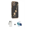 MARSİLYAN™- iPhone 12 Pro Kılıf Nova Işık Prime - Siyah 3D Antistatik Cam Ekran Koruyucu + Shine Kamera Lens - GS