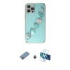MARSİLYAN™- iPhone 12 Pro Kılıf Nova Işık Prime - Siyah 3D Antistatik Cam Ekran Koruyucu + Shine Kamera Lens Koruma Cam - GI