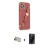MARSİLYAN™- iPhone 12 Pro Kılıf Nova Işık Prime - Siyah 3D Antistatik Hayalet Cam Ekran Koruyucu + Rainbow Kamera Lens Koruma Cam - GD