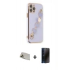 MARSİLYAN™- iPhone 12 Pro Kılıf Nova Işık Prime - Siyah 3D Antistatik Hayalet Cam Ekran Koruyucu + Rainbow Kamera Lens Koruma Cam - GD