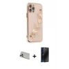 MARSİLYAN™- iPhone 12 Pro Kılıf Nova Işık Prime - Siyah 3D Antistatik Hayalet Cam Ekran Koruyucu + Rainbow Kamera Lens Koruma Cam - GD