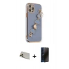 MARSİLYAN™- iPhone 12 Pro Kılıf Nova Işık Prime - Siyah 3D Antistatik Hayalet Cam Ekran Koruyucu + Rainbow Kamera Lens Koruma Cam - GD
