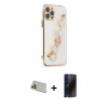 MARSİLYAN™- iPhone 12 Pro Kılıf Nova Işık Prime - Siyah 3D Antistatik Hayalet Cam Ekran Koruyucu + Rainbow Kamera Lens Koruma Cam - GD