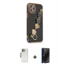 MARSİLYAN™- iPhone 12 Pro Kılıf Nova Işık Prime - Siyah 3D Antistatik Hayalet Cam Ekran Koruyucu + Shine Kamera Lens - GS