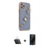 MARSİLYAN™- iPhone 12 Pro Kılıf Nova Işık Prime - Siyah 3D Antistatik Hayalet Cam Ekran Koruyucu + Kamera Lens Koruma Cam - SF