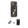 MARSİLYAN™- iPhone 12 Pro Kılıf Nova Işık Prime - Siyah 3D Antistatik Hayalet Cam Ekran Koruyucu + Metal Kamera Lens Koruma Cam - MI