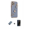 MARSİLYAN™- iPhone 12 Pro Kılıf Nova Işık Prime - Siyah 3D Antistatik Hayalet Cam Ekran Koruyucu + Metal Kamera Lens Koruma Cam - MI