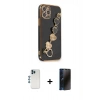 MARSİLYAN™- iPhone 12 Pro Kılıf Nova Işık Prime - Siyah 3D Antistatik Hayalet Cam Ekran Koruyucu + Mavi Shine Kamera Lens