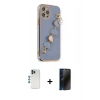 MARSİLYAN™- iPhone 12 Pro Kılıf Nova Işık Prime - Siyah 3D Antistatik Hayalet Cam Ekran Koruyucu + Mavi Shine Kamera Lens