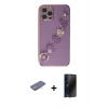 MARSİLYAN™- iPhone 12 Pro Kılıf Nova Işık Prime - Siyah 3D Antistatik Hayalet Cam Ekran Koruyucu + Renkli Kamera Lens Koruma Cam - PE
