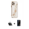 MARSİLYAN™- iPhone 12 Pro Kılıf Nova Işık Prime - Siyah 3D Antistatik Hayalet Cam Ekran Koruyucu + Kamera Lens Koruma Cam - SF