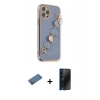 MARSİLYAN™- iPhone 12 Pro Kılıf Nova Işık Prime - Siyah 3D Antistatik Hayalet Cam Ekran Koruyucu + Shine Kamera Lens Koruma Cam - GD