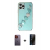 MARSİLYAN™- iPhone 12 Pro Kılıf Nova Işık Prime - Siyah 3D Antistatik Hayalet Cam Ekran Koruyucu + Neon Fosforlu Kamera Lens - TU