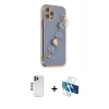 MARSİLYAN™- iPhone 12 Pro Kılıf Nova Işık Prime - Siyah 3D Antistatik Seramik Nano Ekran Koruyucu + Mavi Shine Kamera Lens