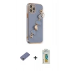 MARSİLYAN™- iPhone 12 Pro Kılıf Nova Işık Prime - Siyah Polymer Nano Ekran Koruyucu + Gold Metal Kamera Lens Koruma Cam