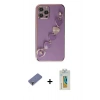 MARSİLYAN™- iPhone 12 Pro Kılıf Nova Işık Prime - Siyah Polymer Nano Ekran Koruyucu + Gold Metal Kamera Lens Koruma Cam