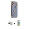 MARSİLYAN™- iPhone 12 Pro Kılıf Nova Işık Prime - Siyah Polymer Nano Ekran Koruyucu + Gold Rainbow Kamera Lens Koruma Cam