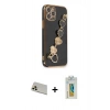 MARSİLYAN™- iPhone 12 Pro Kılıf Nova Işık Prime - Siyah Polymer Nano Ekran Koruyucu + Gold Rainbow Kamera Lens Koruma Cam