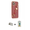 MARSİLYAN™- iPhone 12 Pro Kılıf Nova Işık Prime - Siyah Polymer Nano Ekran Koruyucu + Gold Rainbow Kamera Lens Koruma Cam