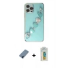 MARSİLYAN™- iPhone 12 Pro Kılıf Nova Işık Prime - Siyah Polymer Nano Ekran Koruyucu + Mavi Metal Kamera Lens Koruma Cam